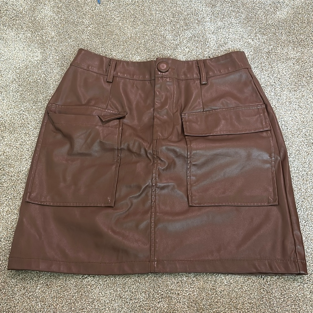 Brown leather skirt